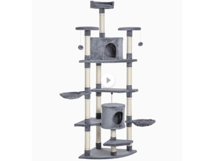 Odpočívadlo a škrabadlo pro kočky s jeskyněmi a vyhlídkami, světle šedé, výška 200 cm