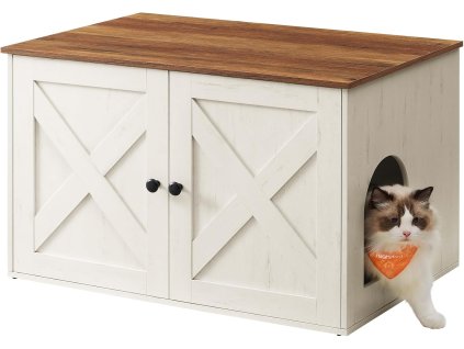 Skříňka na kočičí toaletu s dvířky, bílo-hnědá