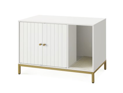 Skříňka na kočičí toaletu s dvířky, bílo-zlatá