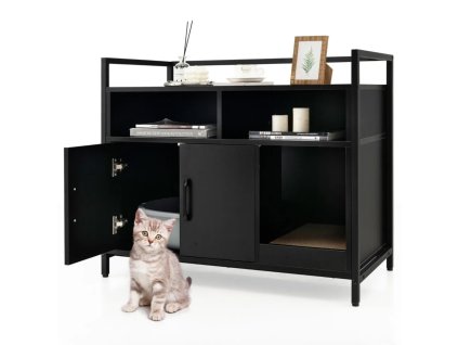 Skříňka na kočičí toaletu s dvířky, černá