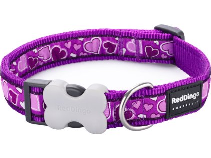 Obojek – Fialový, motiv srdíček