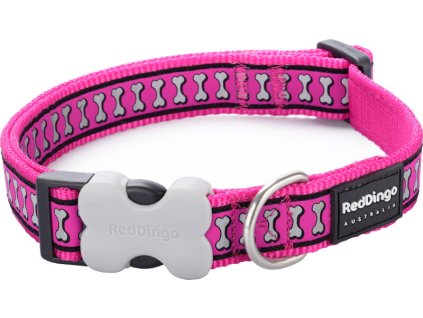 Obojek reflexní – Sytě růžový, motiv kostiček