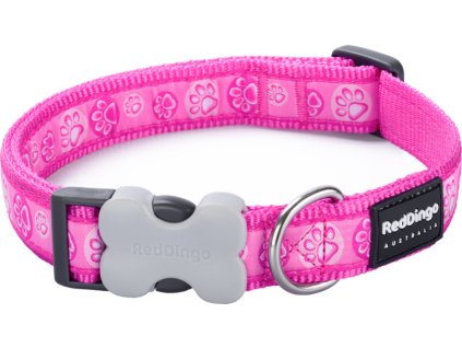 Obojek – Sytě růžové, motiv tlapek