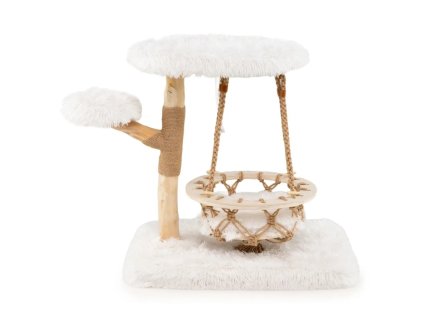 Odpočívadlo a škrabadlo pro kočky s houpačkou, bílé, výška 66 cm