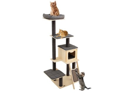 Odpočívadlo a škrabadlo pro kočky s jeskyní a vyhlídkami, šedé, výška 175 cm