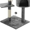 Odpočívadlo a škrabadlo pro kočky se 3 vyhlídkami, jeskyní, míčky a lanem, šedé, výška 112 cm