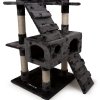 Odpočívadlo a škrabadlo pro kočky se 3 vyhlídkami, 2 domečky, černé s otiskem tlapky, výška 175 cm