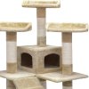 Odpočívadlo a škrabadlo pro kočky se 3 vyhlídkami, 2 domečky, béžové, výška 175 cm