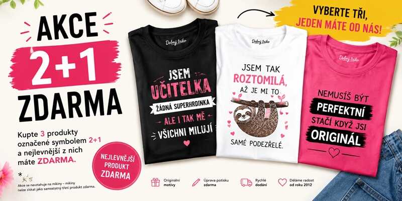 Akce 2+1 zdarma: vyberte tři originální dárky a jeden máte od nás zadarmo