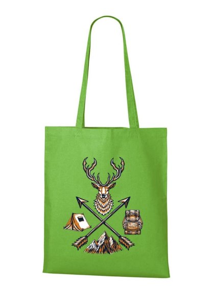 Dobrý triko bavlněná taška s potiskem Jelen a šípy apple green