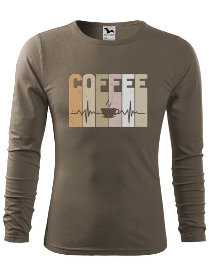 Pánské bavlněné triko Tep srdce coffee