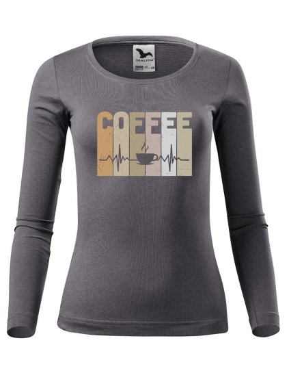 Dámské bavlněné triko Tep srdce coffee