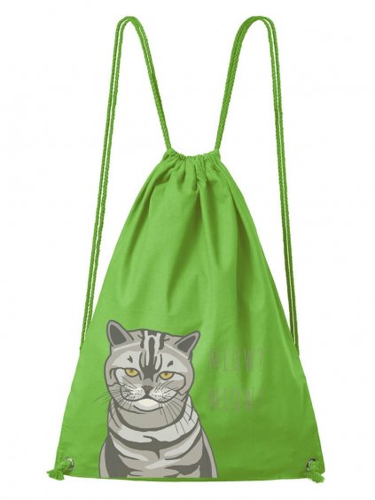Dobrý triko batoh s potiskem naštvaná kočka apple green