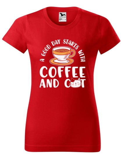 Dámské tričko s potiskem Coffee and cat