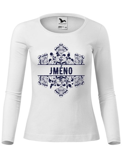 Dámské bavlněné triko Květina jméno (Fit dámské dl. rukáv Bílá, Velikost - všechny NOVÉ 2XL)