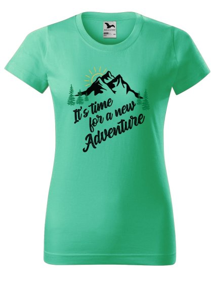 Dámské tričko s potiskem New Adventure (Barva trička - ženy (NOVÉ) Azurová modrá, Velikost - všechny NOVÉ 2XL)