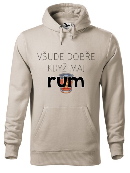 Pánská mikina s potiskem Všude dobře rum (Barva mikiny malfini pánské Bílá, Velikost pánské mikiny 2XL)