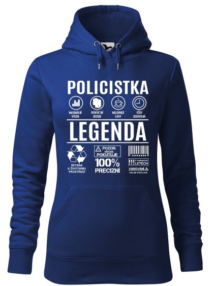 Dámská mikina s potiskem Policistka legenda (Barva mikiny dámské Ocelově šedá, Velikost dámské mikiny XS)