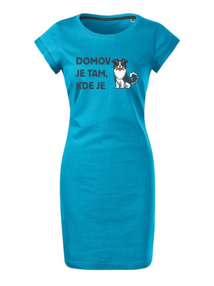 Bavlněné letní šaty Domov pes (Velikost XL, Šaty freedom Tyrkysová)