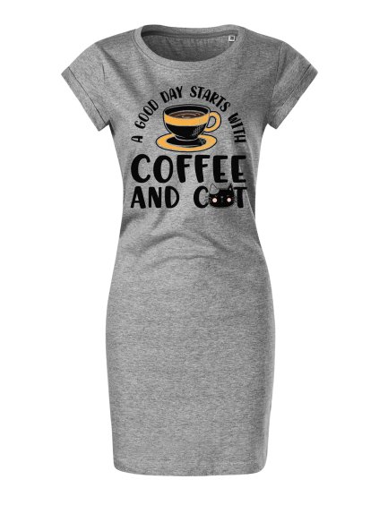 Bavlněné letní šaty Coffee and cat (Velikost XL, Šaty freedom Tyrkysová)