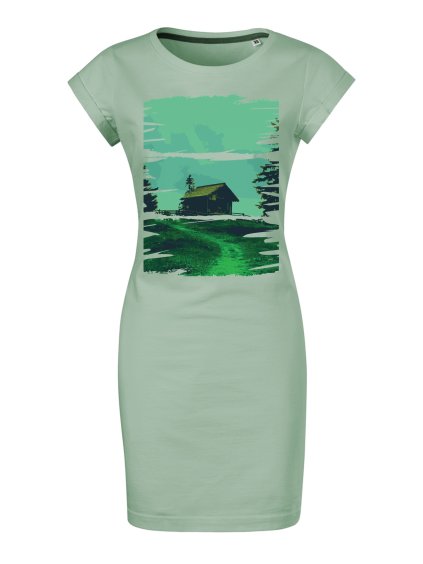 Bavlněné letní šaty Chata v přírodě (Velikost XL, Šaty freedom Tyrkysová)