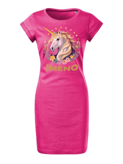 Bavlněné letní šaty Jednorožec se jménem (Velikost XL, Šaty freedom Tyrkysová)
