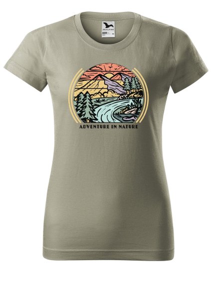 Dobrý triko dámské tričko basic s potiskem světlá khaki