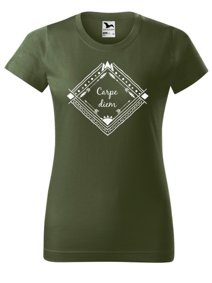 Dobrý triko dámské tričko basic s potiskem khaki