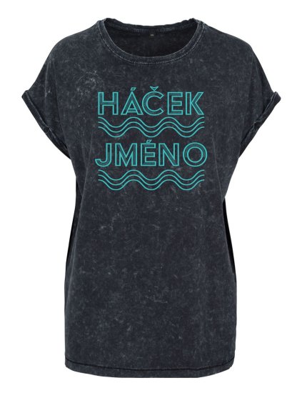 Dámské oversize tričko Háček vlny (Barva trička Acid wash Tmavě šedá, Velikost trička XS)