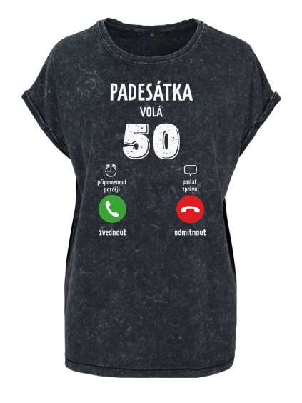 Dámské oversize 50 volá (Barva trička Acid wash Tmavě šedá, Velikost trička XS)