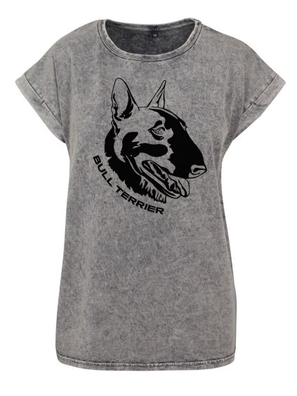 Dámské oversize tričko Bull Terier (Barva trička Acid wash Tmavě šedá, Velikost trička XS)