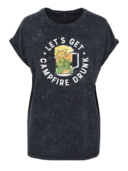 Dámské oversize tričko Campfire drunk (Barva trička Acid wash Tmavě šedá, Velikost trička XS)