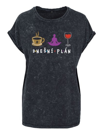 Dámské oversize tričko Dnešní plán (Barva trička Acid wash Tmavě šedá, Velikost trička XS)