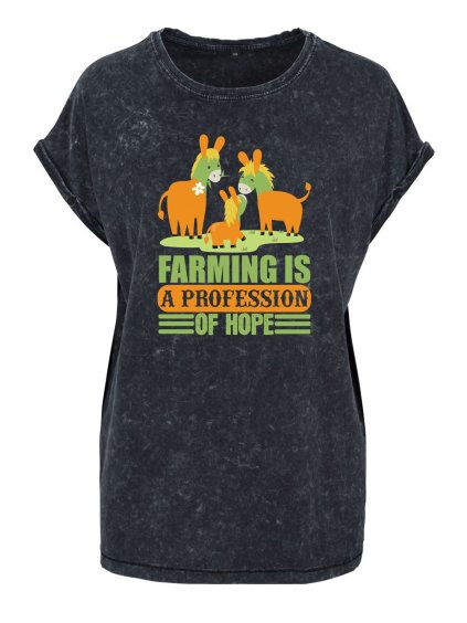 Dámské oversize tričko Farming (Barva trička Acid wash Tmavě šedá, Velikost trička XS)