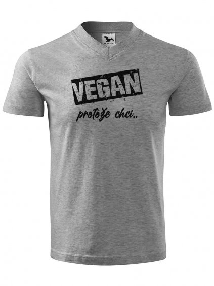 Pánské V tričko a potiskem Vegan, protože chci