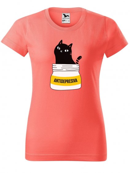 Dámské tričko s potiskem s kočkou ANTIDEPRESIVA