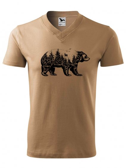 Pánské V tričko s potiskem Medvěd