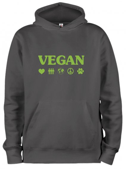 Mikina s potiskem a kapucí Vegan symboly