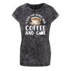 Dámské oversize tričko Coffee and cat (Barva trička Acid wash Tmavě šedá, Velikost trička XS)