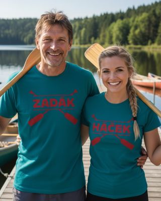 Trička pro vodácké dvojky: Zadák + Háček (akce 2+1) 👕🛶 Vyberte si trička s vtipnými motivy i vlastním potiskem: vysoká...