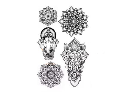 Set Mandala Slon Ornamenty Dočasné tetovanie (1)
