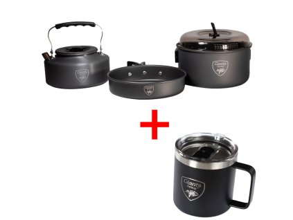 Giants fishing Akční set Sada nádobí s konvičkou + Nerezový thermo hrnek 400ml