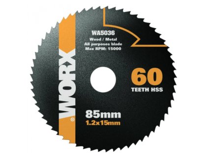 WA5036 - Pilový kotouč na dřevo HSS, průměr 85mm, 60 zubů