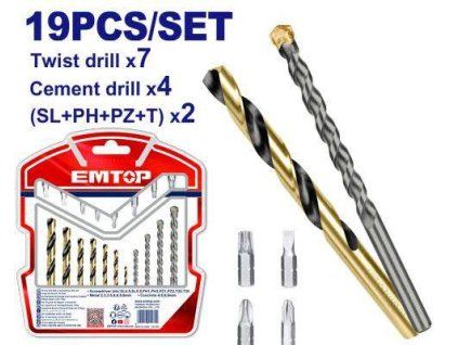 Sada vrtáků a bitů 19 ks ECBDB1901 EMTOP