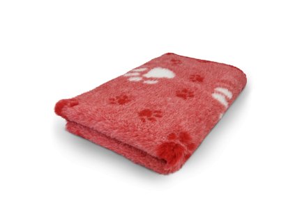 VetBed/DryBed Extra premium deka pro psa, sv. červená- motiv bílá tlapka