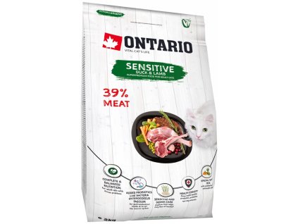 Ontario krmivo pre citlivé mačky - Sensitive  DARČEK k 6,5kg - drážditko pre mačky s perím 🎁