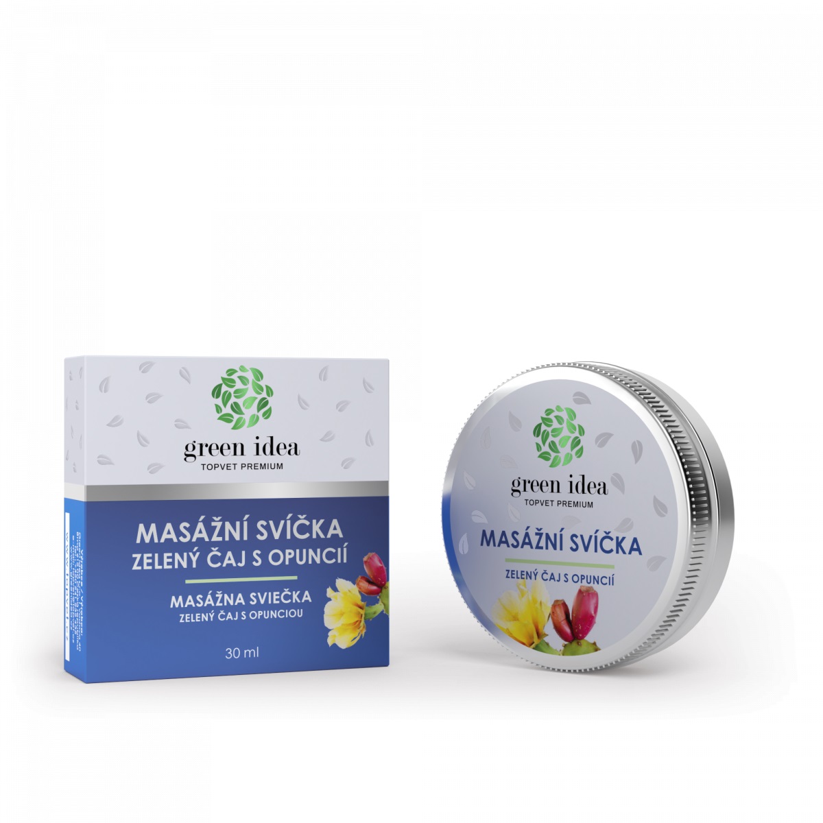 GREEN IDEA doplnok pre ľudí- Masážna sviečka ZELENÝ ČAJ S OPUNCIOU 30ml
