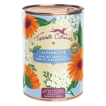 Terra Canis Flower Menu Alpské bylinky Konzerva Hovězí s bramborami, meruňkou a horskými bylinkami 400 g