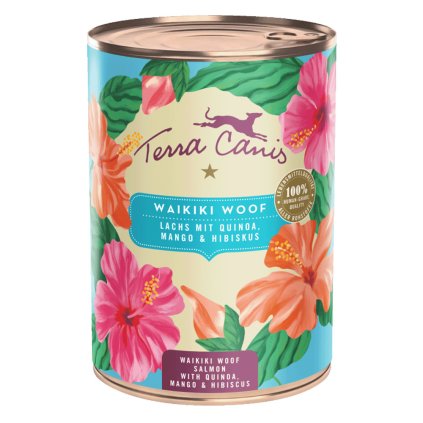 Terra Canis Flower Menu Waikiki Woof Konzerva Losos s quinoou, mangem a ibiškem 400 g