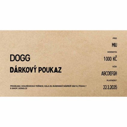 DOGG Dárkový poukaz pro psa 1000 Kč